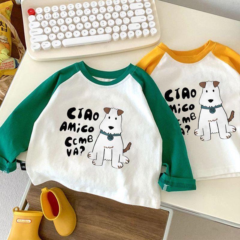 Spring Autumn Cotton Kids Long Sleeve T Shirt Cartoon Patchwork Base Layer Top For Boys Girls Toddler Baby