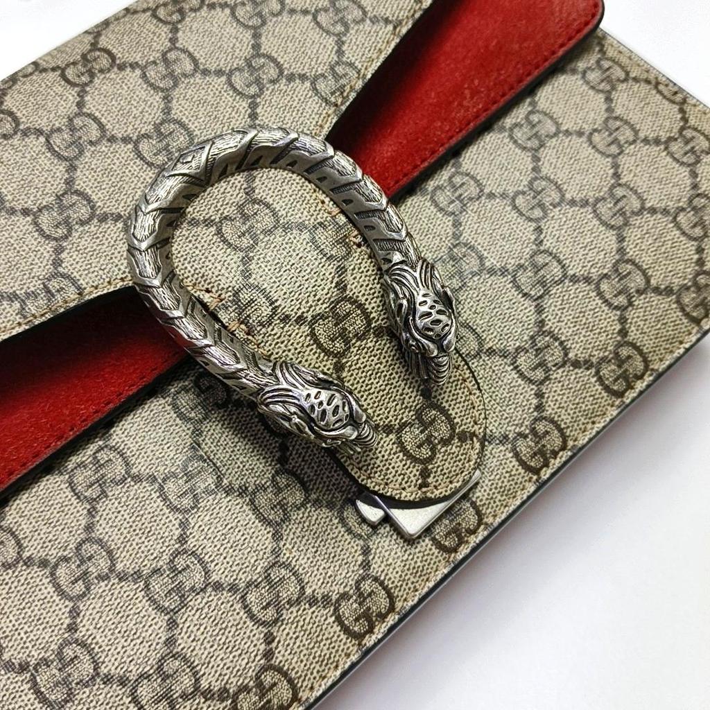 [Pre-Owned] Dionysus Chain Tiger Head Buckle Logo Canvas And Leather Shoulder Bag Small - Good #HGOV2H