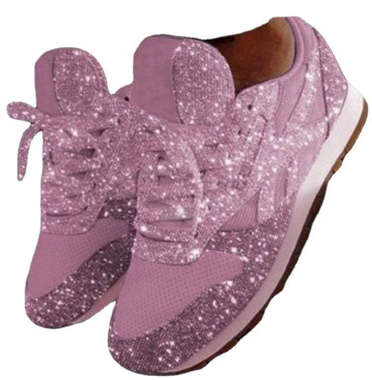 Spring and Summer Fashion Trend Large Size Round Head Low Top Sequins Women's Single Shoe Style Sports and Leisure