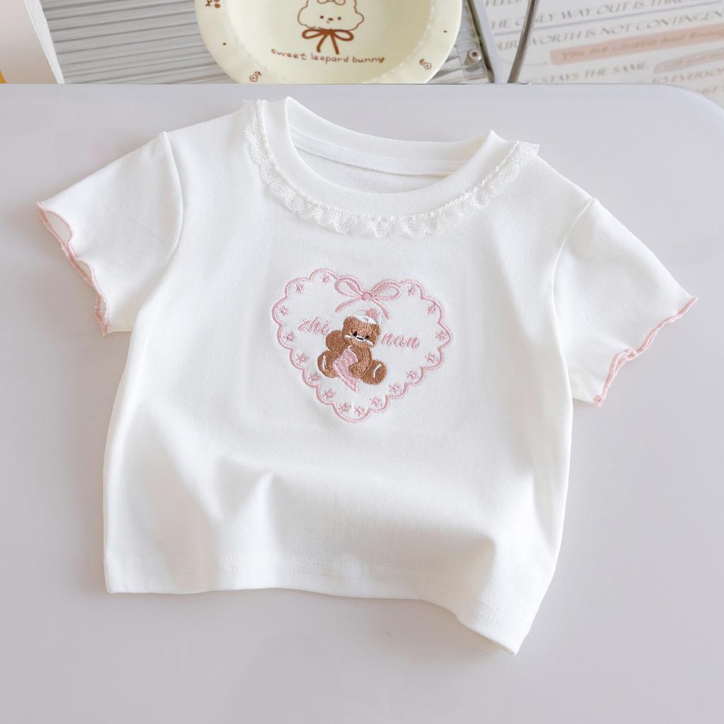 Girls Summer Cartoon Embroidery Two Piece Set Soft Skin Friendly T Shirt With Cake Skirt Cute Stylish Kids Clothing