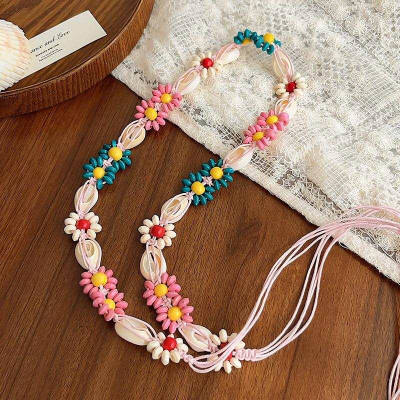 Lanț de Talie Boem Țesut Manual Colorat cu Flori, Scoici și Mărgele, Retro, Accesorii pentru Rochii de Damă, Decor pentru Curea