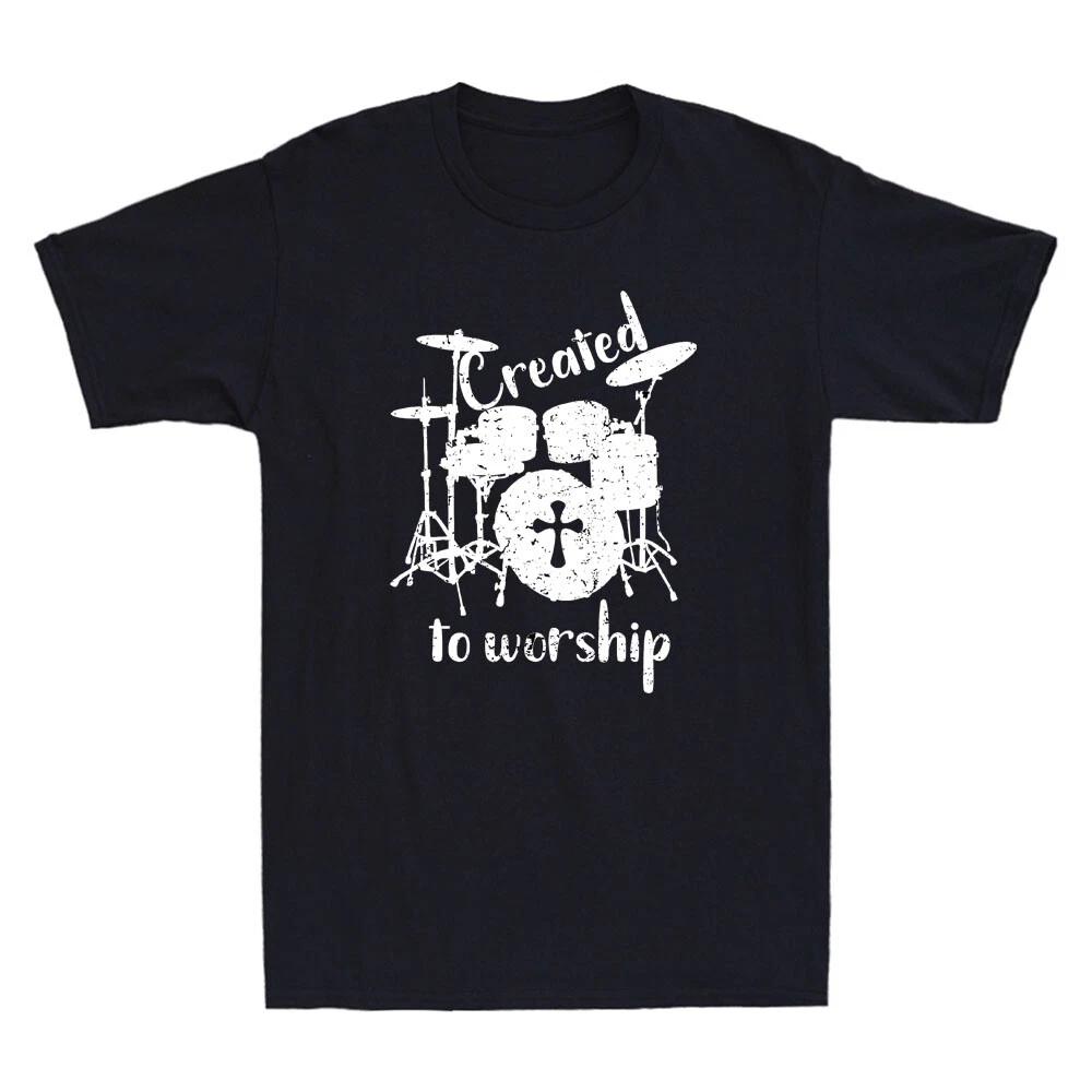 Drum Drummer Music Created To Worship Religious Christian Vintage Men s T-Shirt S