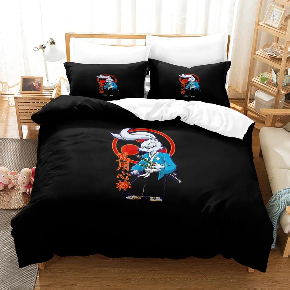 Anime Samurai Rabbit Bedding Set Boys Girls Twin Queen Size Duvet Cover Pillowcase Bed Kids Adult Fashion Home Textileextile
