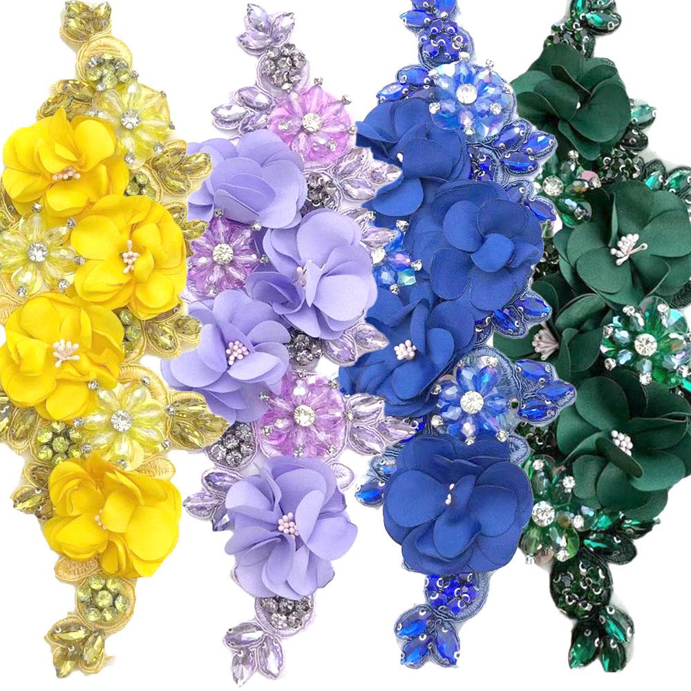 Patchs Fleurs Strassés Diamant Cristal Mode Applique Tissu Pour Robe Femme Embellissement Taille Décoration Accessoires Couture