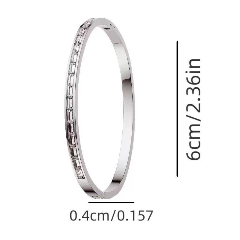 European & American Titanium Steel Hollow Electroplated Bangle with Diamonds - Versatile Stainless Steel Women's Fashion Jewelry