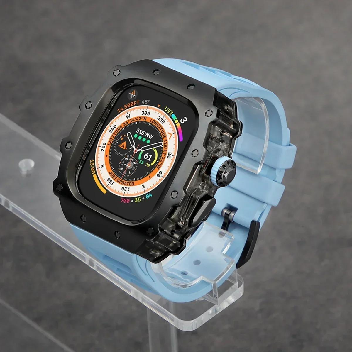 

Розкішний набір для модифікації для Apple Watch Ultra 3 49 мм 45 мм 44 мм Корпус з нержавіючої сталі для IWatch 9 8 7 6 Кришталева кнопка Спортивний ремінець 987654SE 44 45mm