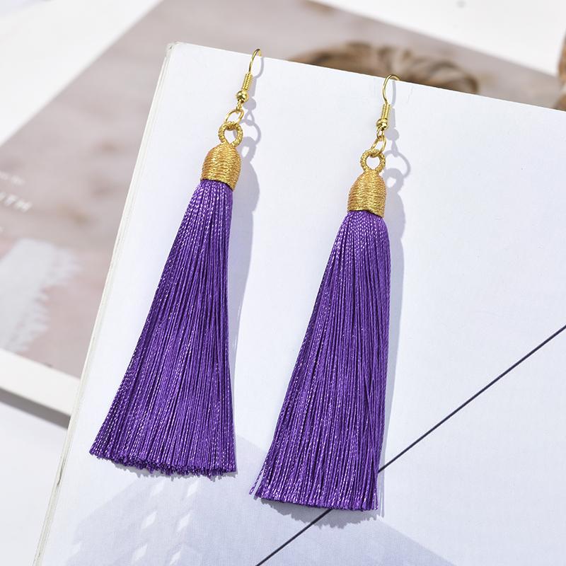 Fashion Tassel Earrings Women Silk Fabric Gold Color Rope Wrap Fringe Long Drop Dangle Earings For Girls Bohemia Wedding Jewelry
