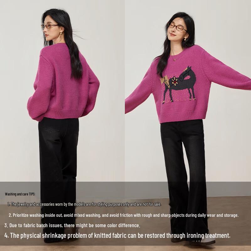 VICTORIA&VERA Women's Horse Jacquard Knit Sweater