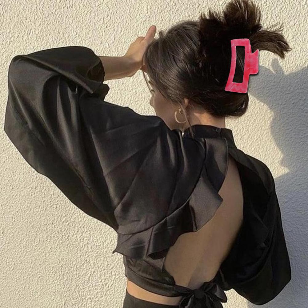 Women Hair Claw Hollow Geometric Rectangle Colorful Cloud Pattern Hair Clip Strong Grip Back Head Shark Clip