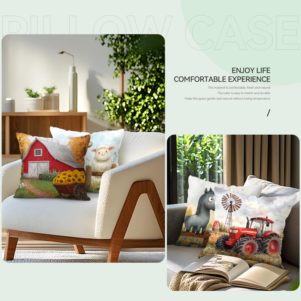 Farm Animal Barn Cushion Pillowcase Printed Polyester 45X45Cm Throw Pillowcover Decorative Sofa Cushion Pillowslip Home Decor