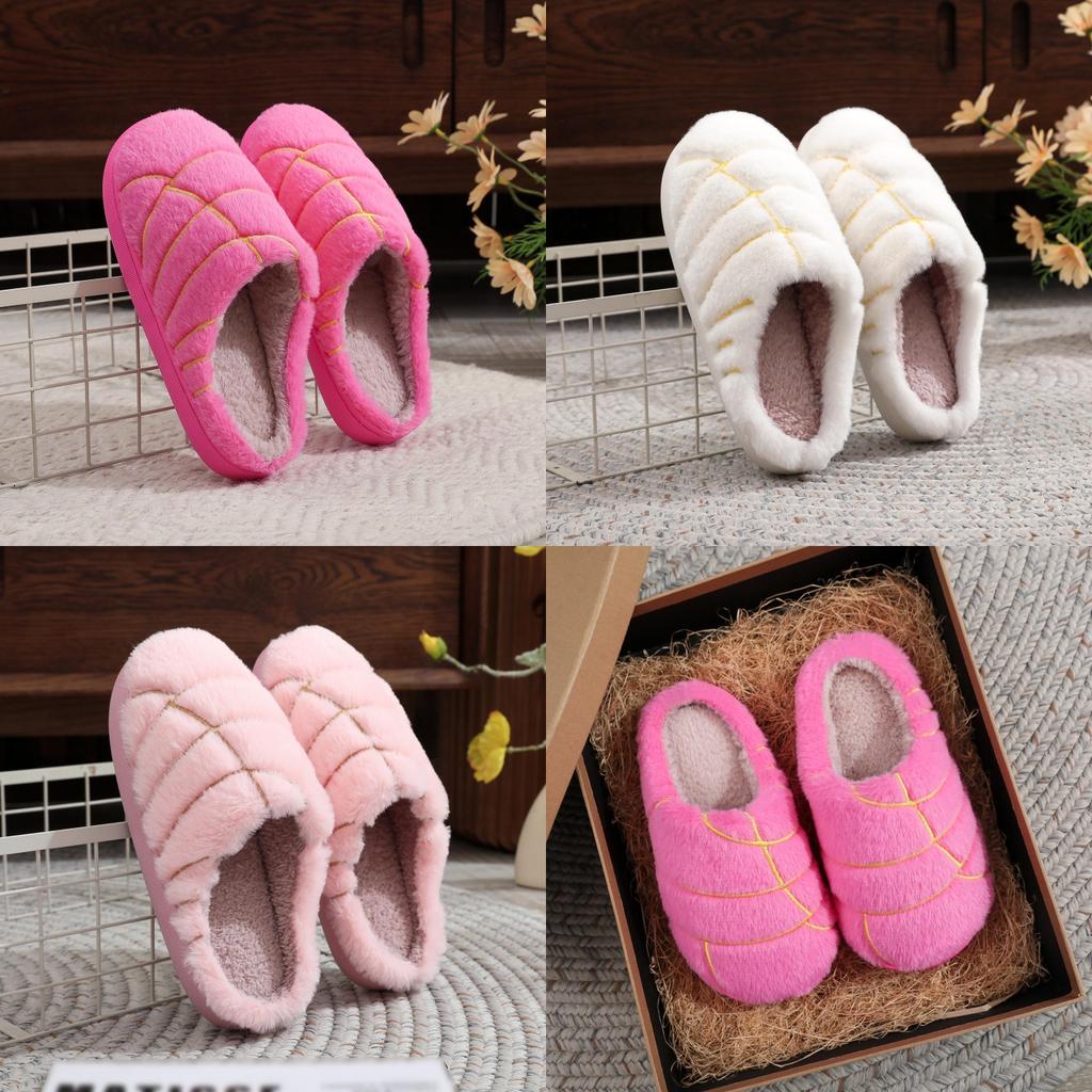 Weihnachts-Concha-Brot-Hausschuhe Mit Gesticktem Ethno-Muster Für Gemütliche Heimnutzung