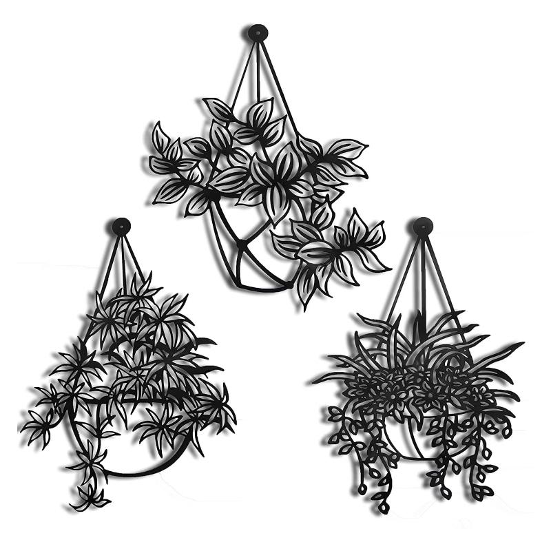 3 Pcs Metal Flowers Wall Decor Metal Wall Sculpture for Patio Balcony Black Metal Wall Decor Art for Living Room Dropshipping