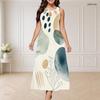 Women Plus Size Sleeveless Round Neck Triple Keyhole Cutout Abstract Print Maxi Dress