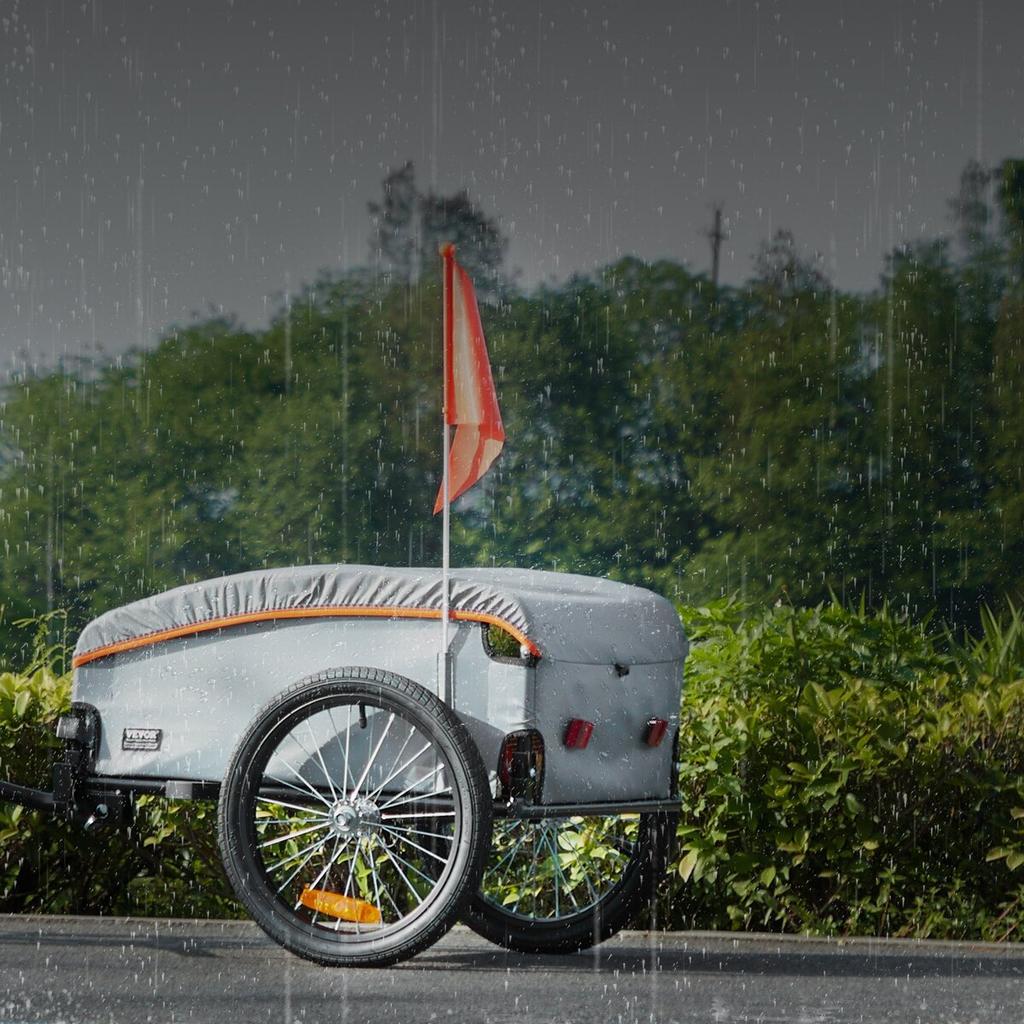 Carrello Portapacchi per Bicicletta, Capacità di Carico 100 libbre, Carrello Robusto per Bicicletta, Pieghevole per Conservazione Compatta con Gancio Universale, Copertura Impermeabile, Ruote da 16 pollici,
