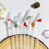 2Pcs Christmas Reusable High Borosilicate Glass Drinking Straws Set Set with 1Pc Brush Milk Shake Coffee Cocktail Straw Bar