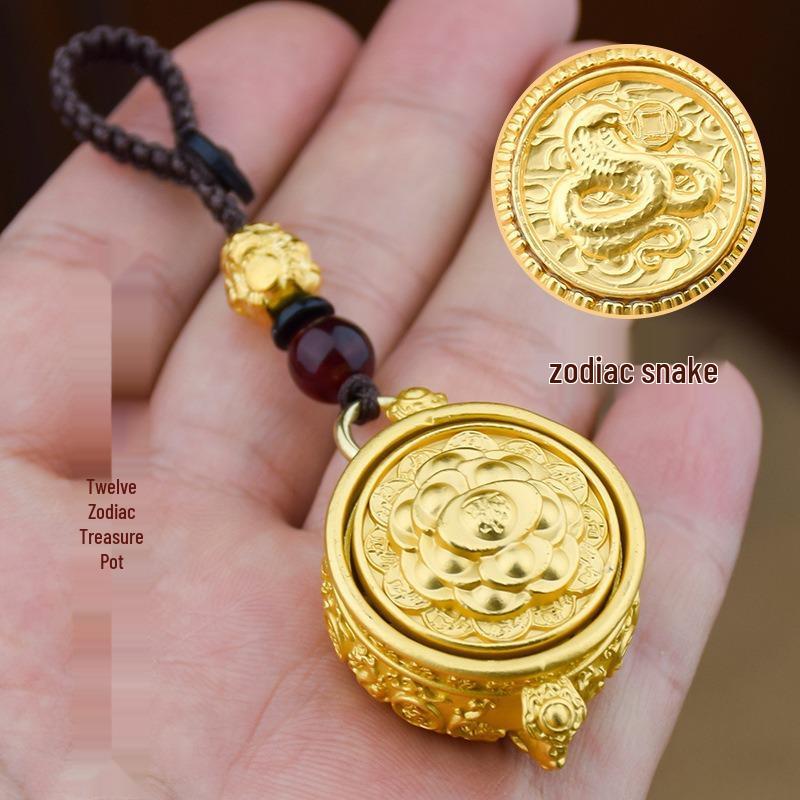 Zodiac Lucky Charm Rotating Pendant Keychain - Hot Selling Treasure Pot Design