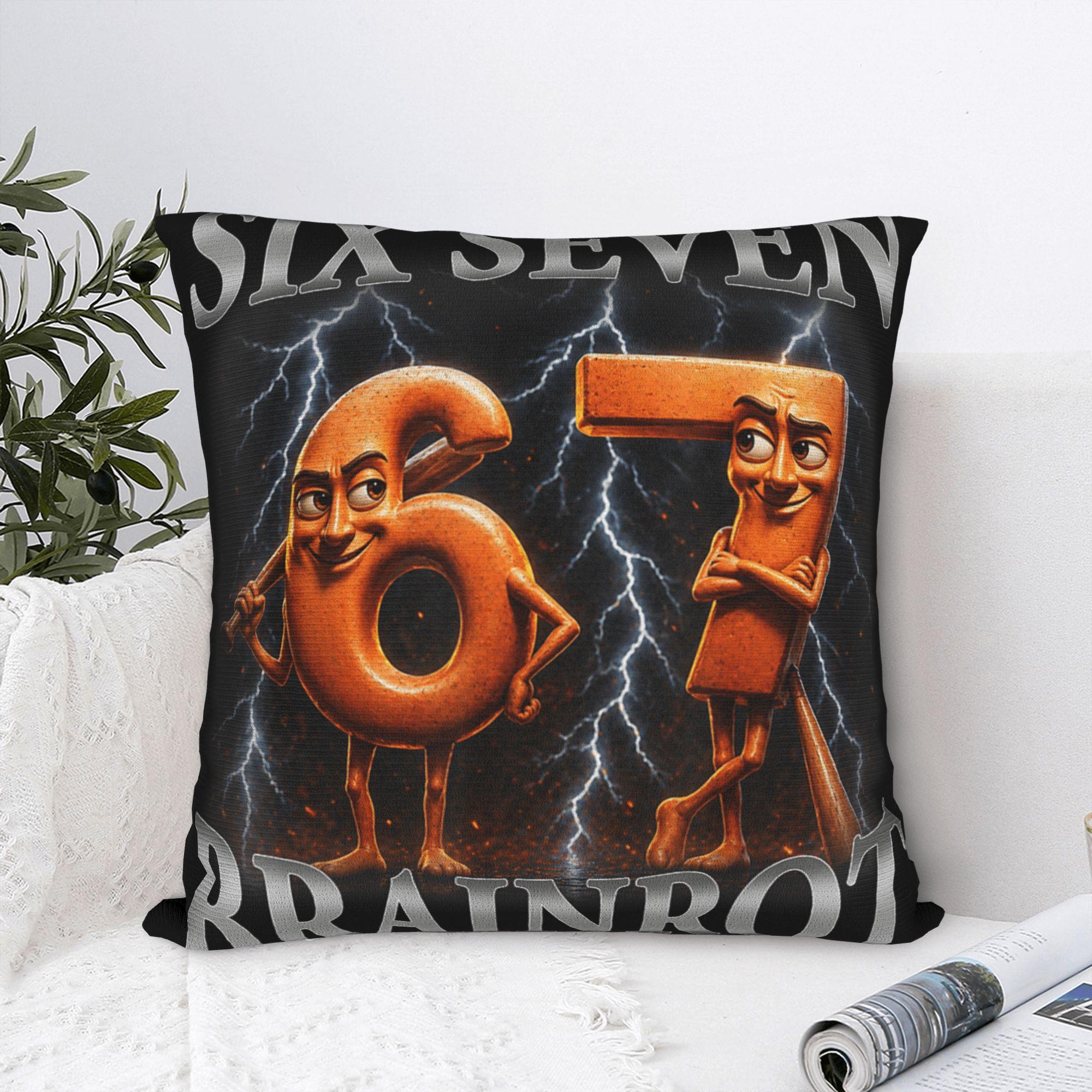 Pandara Jewelry Unisex Funny 67 Italian Brainrot Tung Tung Sahur Six Seven Pillow Case Retro Trendy Pillow Cover Pillowcases For Living Room Bed Chair