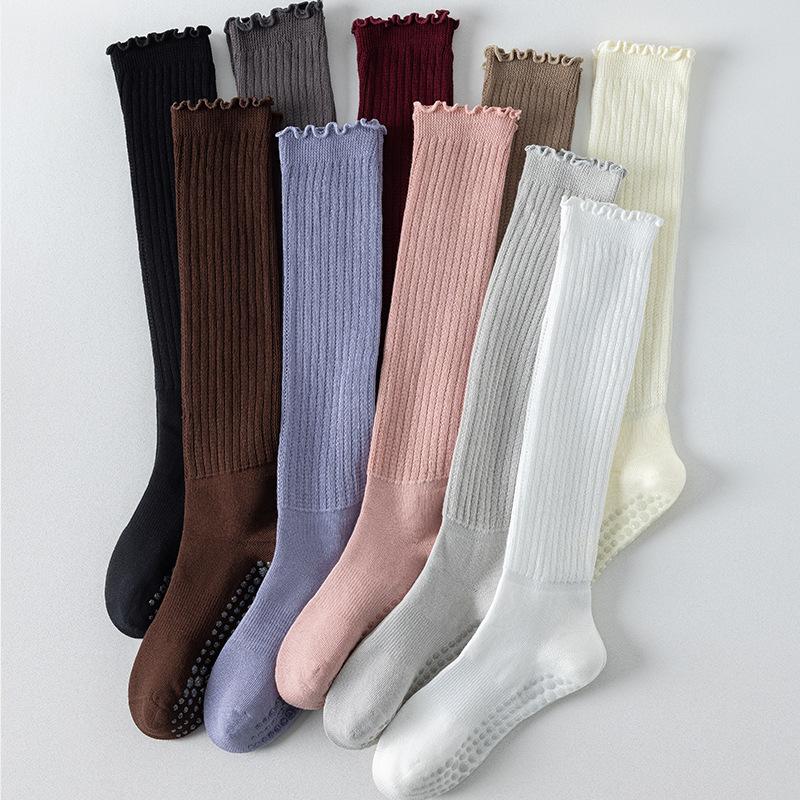 1 Pair Women Non Slip Yoga Socks High Elastic Slouch Crew Socks Silicone Grip Fitness Pilates Socks