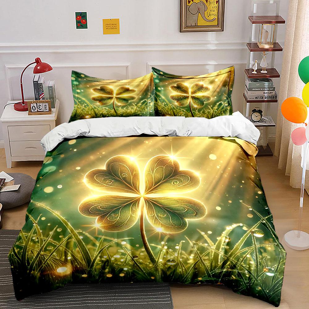 Golden Clover Decor Set Bedding Set with 1 Duvet Cover 2 Pillowcases Single Double King Queen, Gift