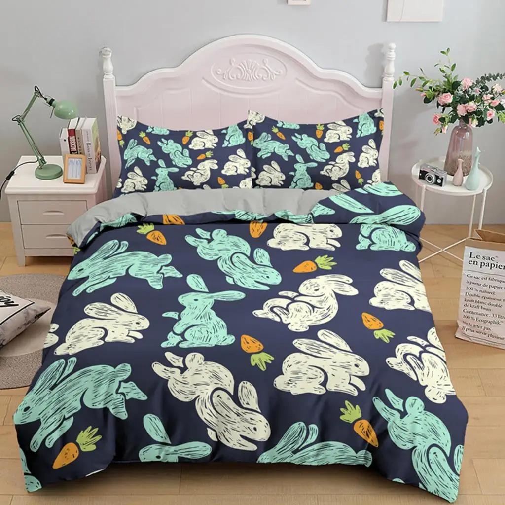 Soft Easter Eggs Print Duvet Cover Happy Easter Cartoon Rabbit Toddler Bedding Sets Twin King Queen Size Microfiber Quilt Cover