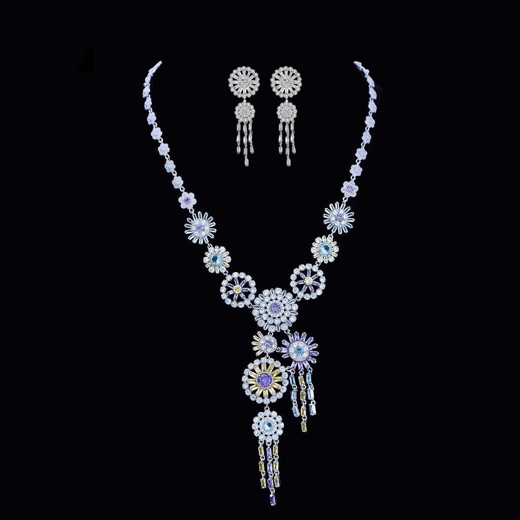European-American Women's Brass Zircon Choker Necklace Set - Fashion Evening Party Bridal Jewelry J5179