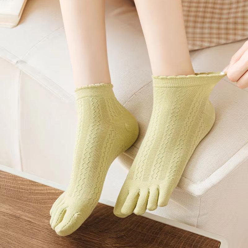 Chaussettes d'orteils en coton de couleur unie gris noir mi-mollet chaussettes pour femmes automne hiver chaud respirant chaussettes à cinq doigts