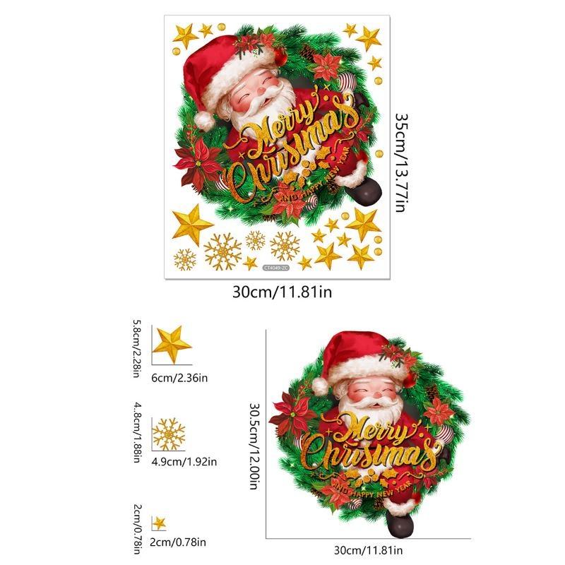English Merry Chirstmas Santa Claus Wreath Wall Sticker with Double-sided Visible Glass Wall Sticker