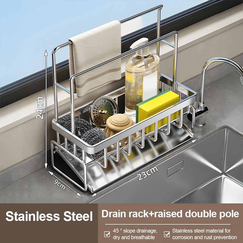 Stainless Steel Sink Drying Rack Multifunctional Large Capacity Sponge Drain Shelf Space Saving Kitchen Sink Organizer Bathroom