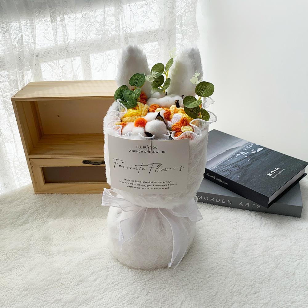 Decoration Woven Artificial Fake Flower Simulated Handwoven Yarn Simulation Rabbit Christmas Thread Knitted Flowers Bouquet