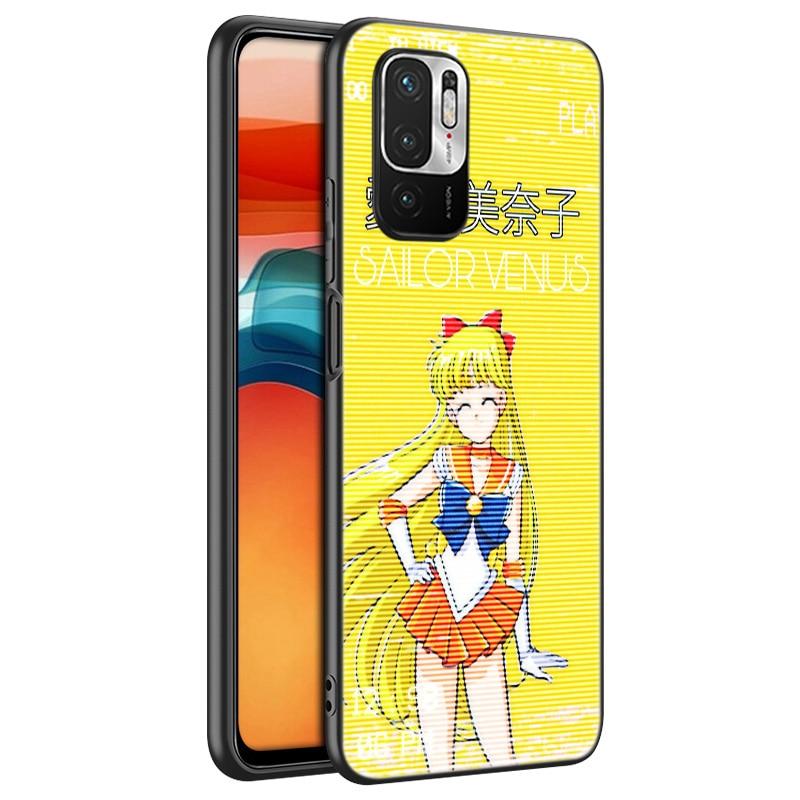 Japan Anime Moon Cartoon Cat Silicone Phone Case For Xiaomi Redmi Note 11 10 9 8 Pro 11T 10T 10S 9S 8T 9 9A 9C 9T Black Cover