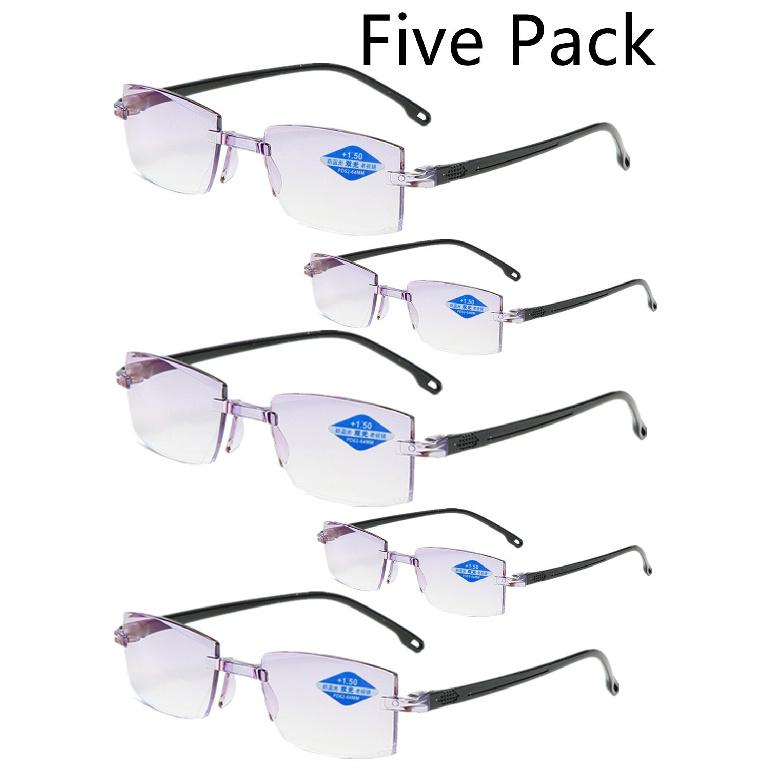 5 Pack Bifocal a line rimless anti blue light diamond cut Reading Glasses +100