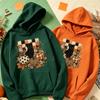 Black Cat Pumpkin Fall Checkered Graphic Hoodie Women Casual Long Sleeve Pullover Vintage Halloween Autumn Holiday Gift Top