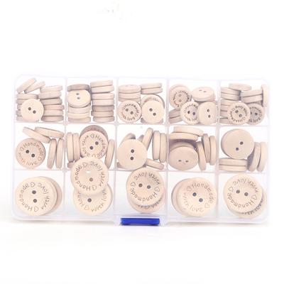 Wood Button Double Holes 15mm20mm25mm DIY Clothes Sewing Accessories with Storage BoxMixed