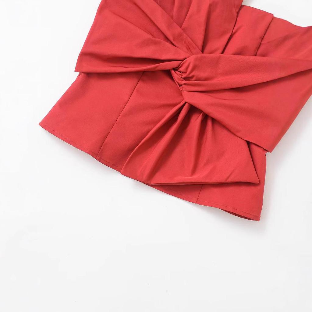 2025 Spring Red Strapless Evening Dress - European & American Style, Slimming, Versatile & Fashionable.