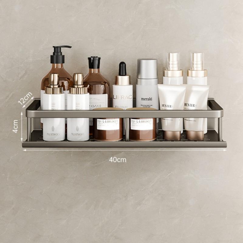1pc Kitchen bathroom non perforated storage rack, multifunctional wall mounted seasoning shelf