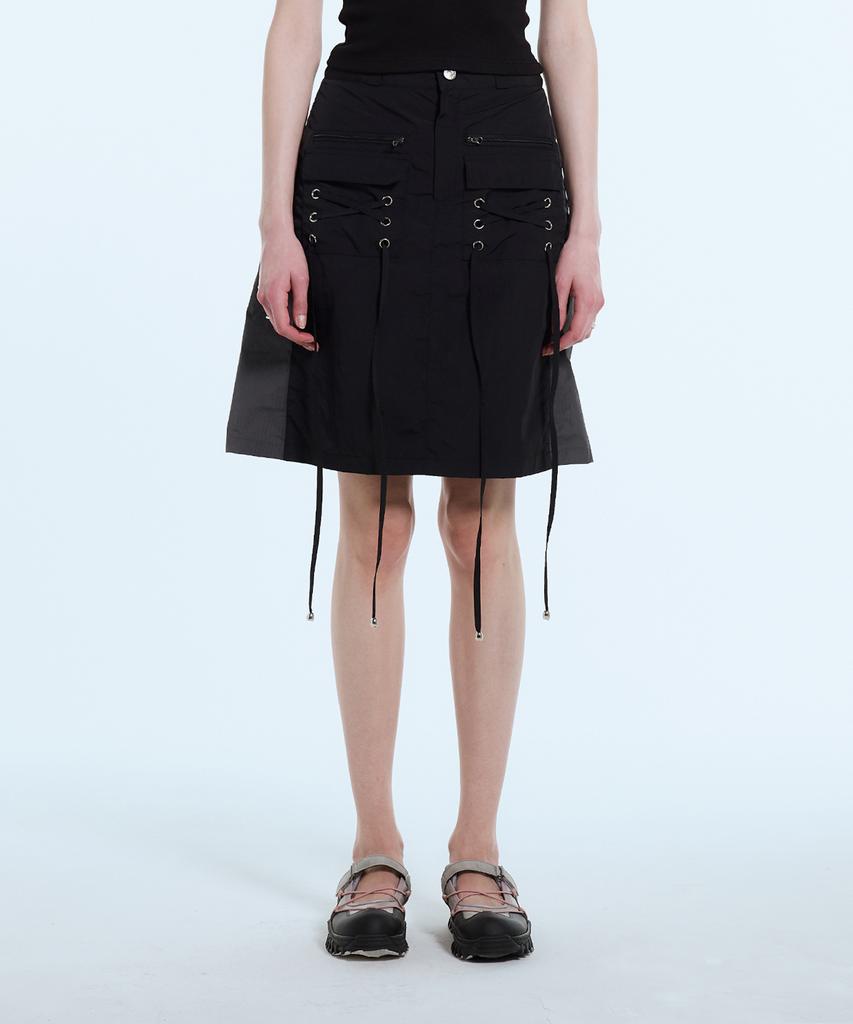 LARTIGENT L11 Eyelet Nylon Skirt(Black)