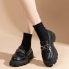 Plus Size 35-42 British Style Thick Soled Black Women's Leather Shoes New Spring and Autumn Thick Heel Loafers Women's Pumps