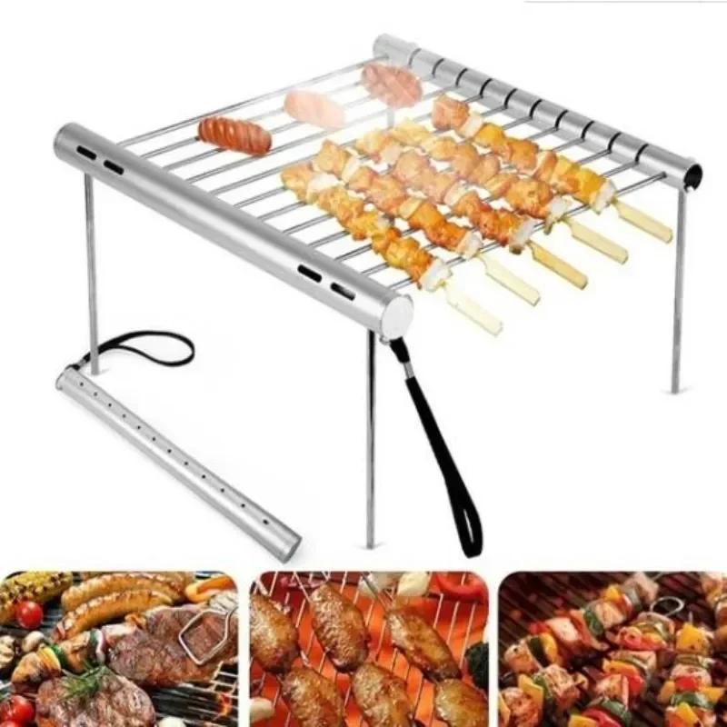 HEISS Tragbarer Edelstahl-Klappgrill, Mini-Taschengrill, Grillzubehör für den Heim- und Parkgebrauch