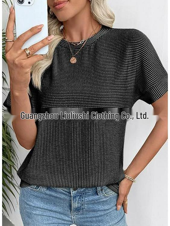 2026 European & American Women's Summer Casual Solid Color Round Neck Short Sleeve Loose T-shirt