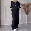 Women Casual Solid V Neck Set Fashion Autumn Spring Two Piece Set Sets Shirt Wide Leg Pant Long Sleeve Suit