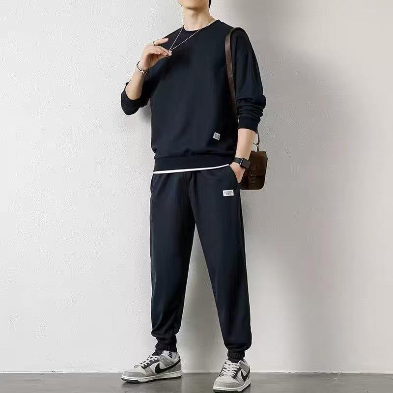 Men's Autumn Waffle Long-Sleeve Track Suit - Trendy Two-Piece 