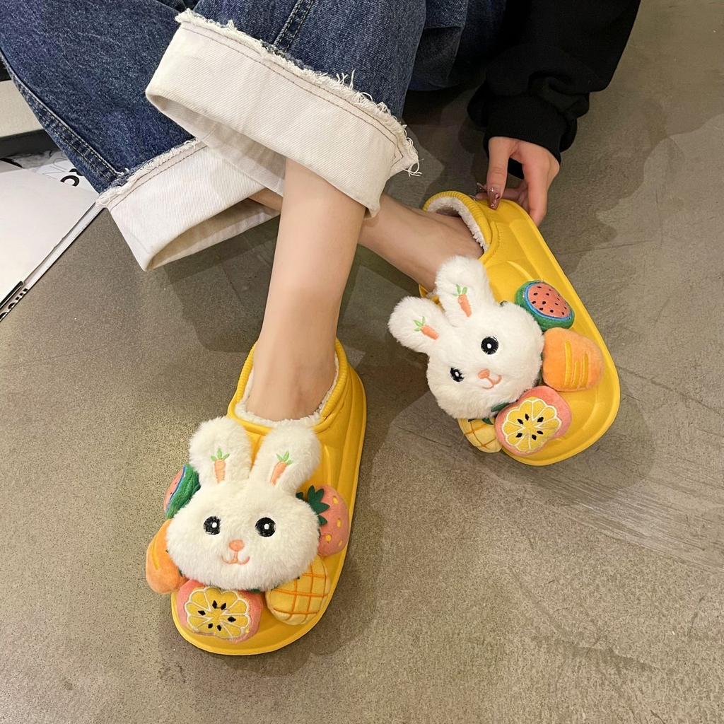 High-value thermal shoes cute rabbit cotton drag women's 2025 winter new cute bag head plush cotton slippers women's outer wear