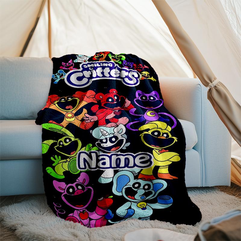 Personalized Custom Name Blanket - Smiling Critters Print Design,Blanket for Sofa,Bed,Travel,Camping - Soft and Warm, Great Gift