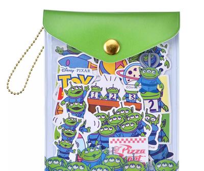 Disney Little Green Men/Alien Sticker Flakes In Case with Chain Japan NEW