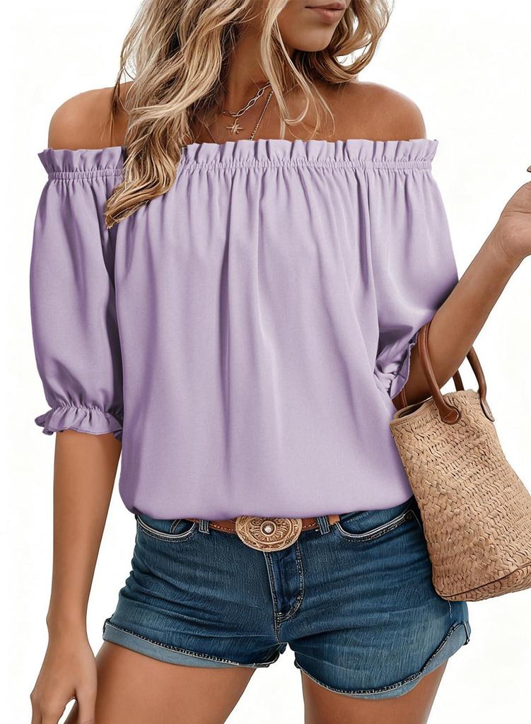 Camicia Bardot con Volant - Nuovi Arrivi Primavera/Estate 2026 per Donna - Stile Europeo & Americano