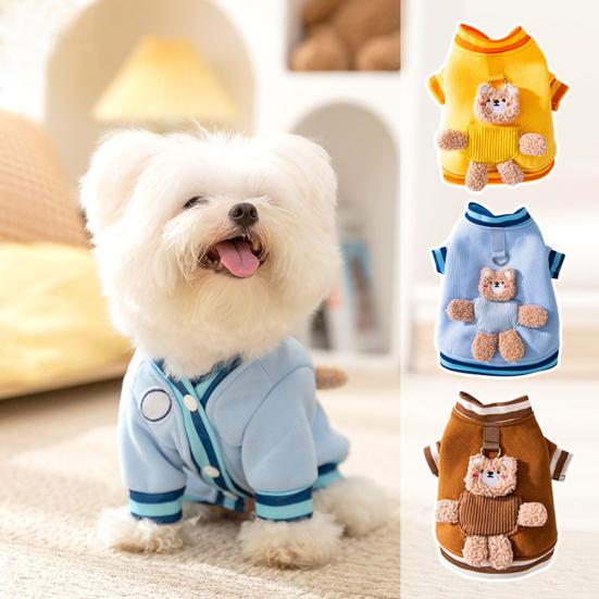 Cartoon Bear Dog Cardigan Warm Pets Autumn Winter Coat Puppy Vest Cute Poodle Outfit with D-ring for Small Medium Dogs Cat Girl Boy