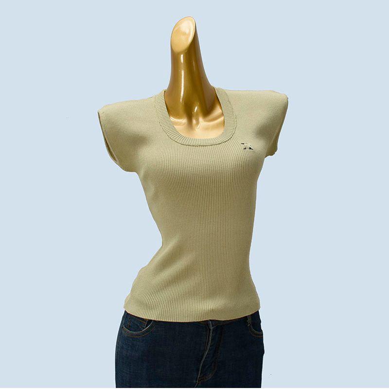 Pure Desire U Collar Embroidered Letters Thin Small Flying Sleeve Knitted 2025 New Summer Slim Fit Slimming Base Top