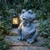 Animal Statue with Solar Lantern Stone Look Resin Ornament Light Handcrafted Garden