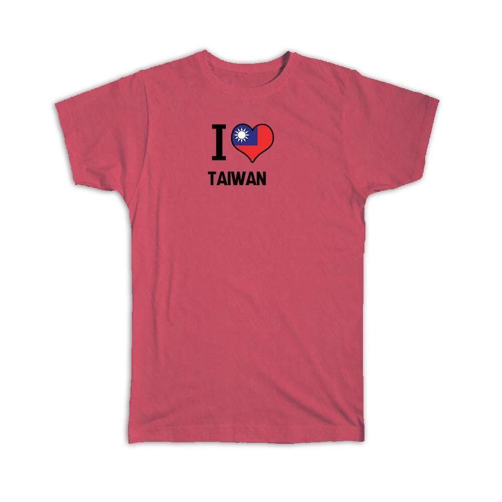 Gift T-Shirt : I Love Taiwan Flag Heart Country Crest Taiwanese Expat XL