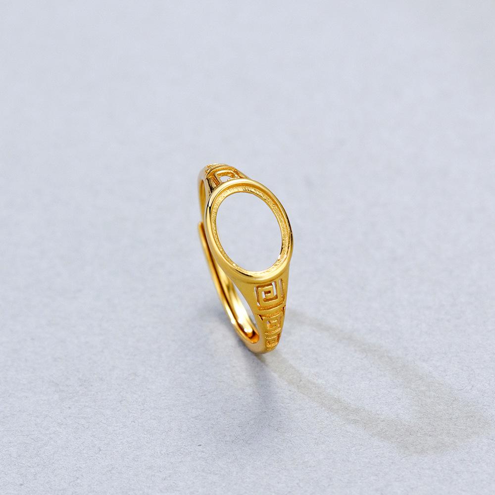 S925 Sterling Silver Gold-Plated Adjustable Oval Ring, Unset and Handmade, Light Luxury Fashion, Exquisite Design, 7*9.